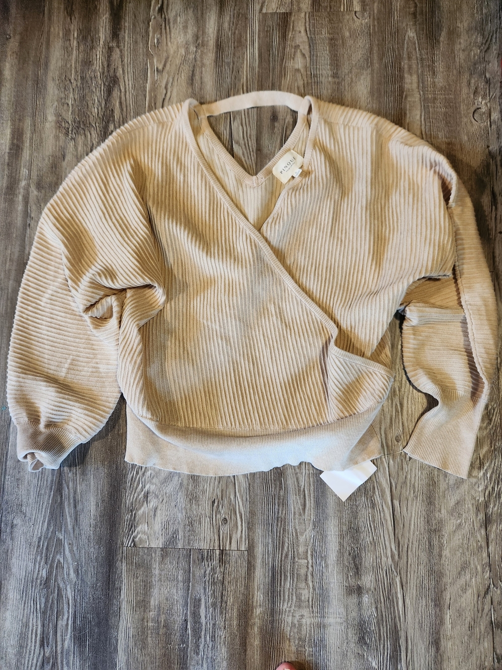Ribbed Wrap V-Neck Sweater - Cream